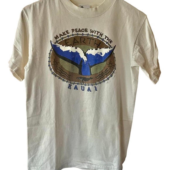 Vintage 90s Kauai Hawaii Make Peace with the Earth Single Stitch Shirt Adult Med - Picture 1 of 4